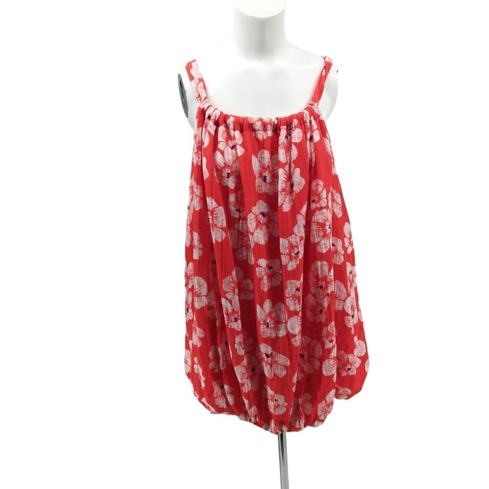 By Anthropologie Gauze Bubble Hem Mini Dress Size S Orange Floral Pockets